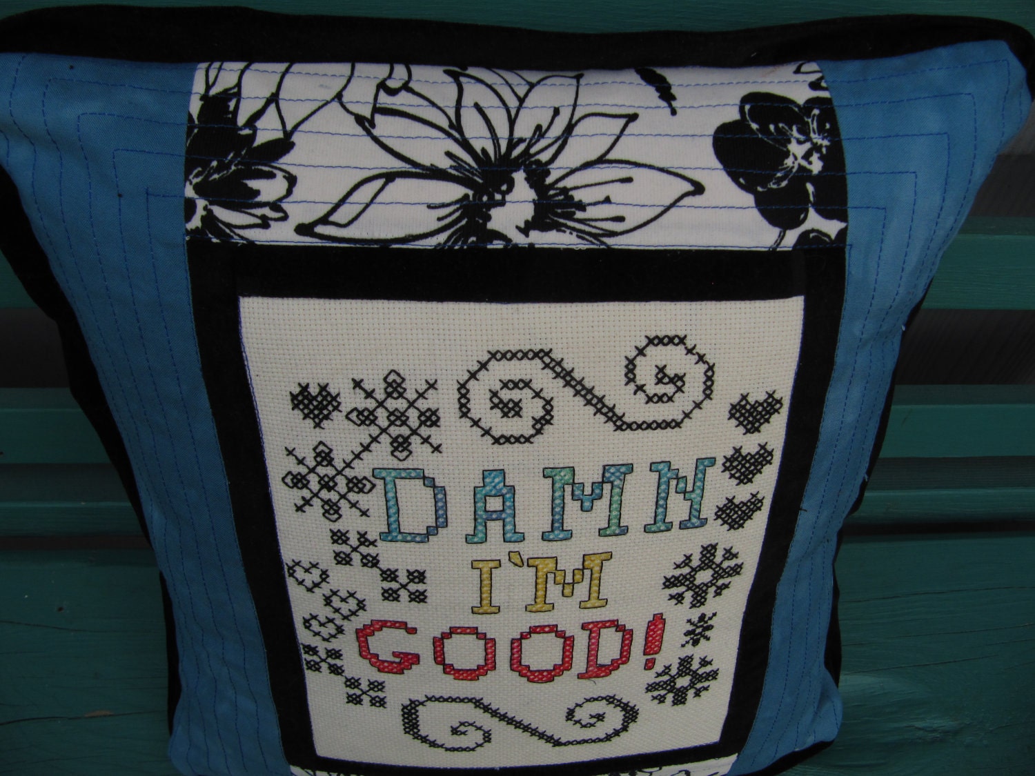 Damn I'm Good - Cross Stitch Throw Quilted Throw Pillow