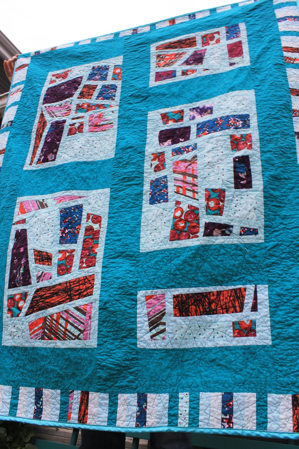 Modern Mosaic Style Teal Quilt
