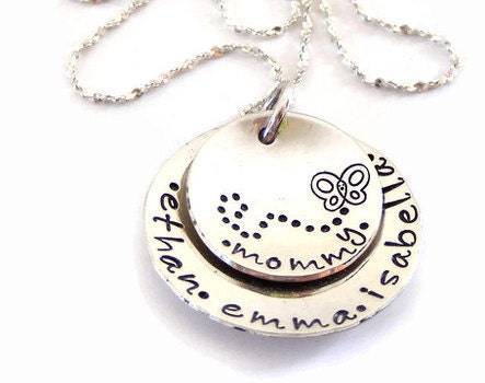 Hand stamped mommy jewelry-personalized childrens name necklace-sterling silver