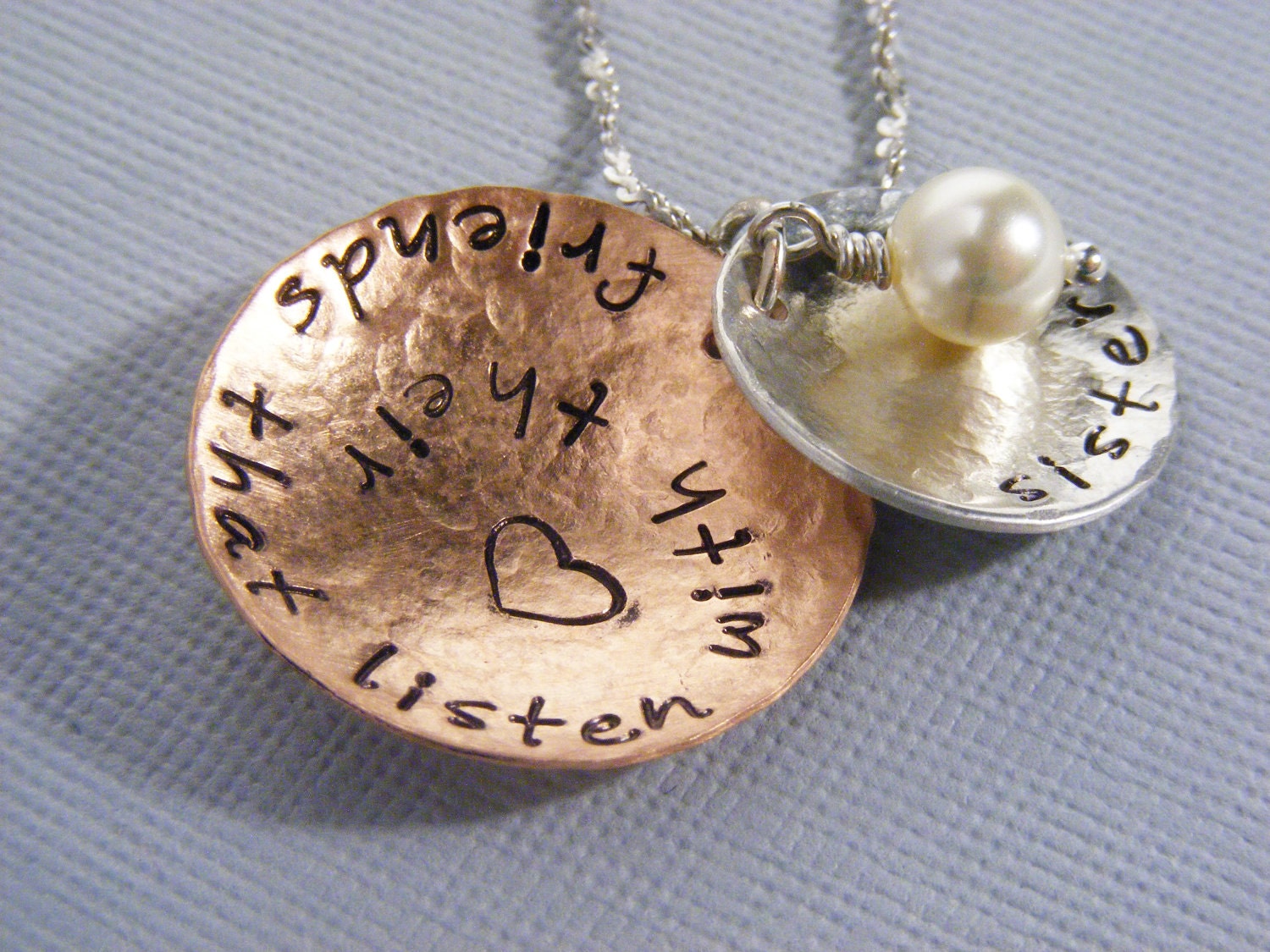 Hand stamped-sisters necklace-quote necklace-sister quote jewelry-custom jewelry