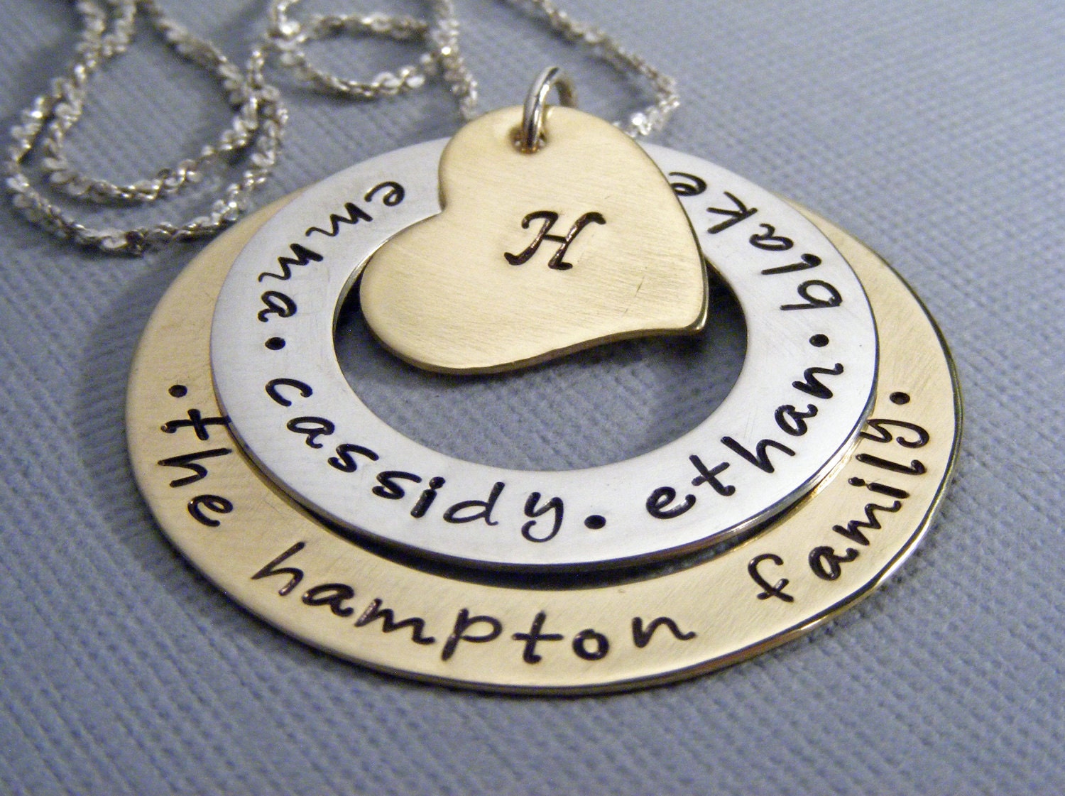 Family name necklace-hand stamped- personalized mothers necklace-childrens names-mommy jewelry