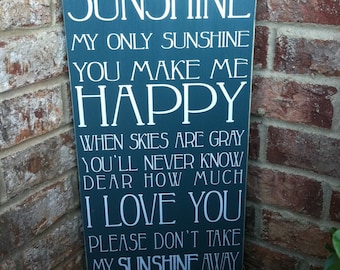 You Are My Sunshine Subway Sign - Hand Painted and Distressed with vinyl lettering - 11"x24"