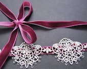 Velvet Headband - Lace with Rhinestones and Velvet Ribbon