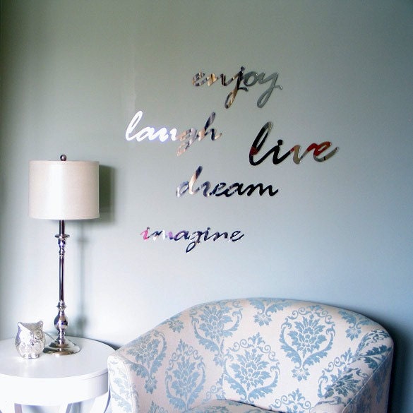 Mirror Wall Decor Words - SET of 2, signage, typography, handwriting, wall art
