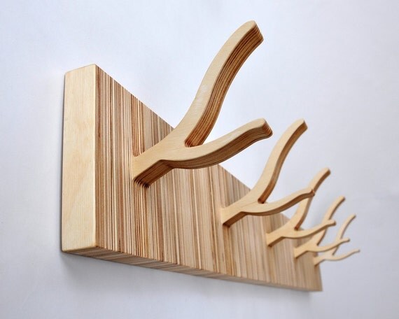 Wall Hooks, Modern Twig Coat Rack - 5-Peg TWIGGY series 'Straight and Narrow'