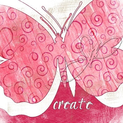 Pink Whimsy Butterfly - Create 12x12 Print