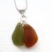 Sea Glass Necklace Green Brown on Sterling Silver Chain