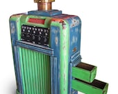 Repurposed Upcycled Custom Philco AM Radio Gadget w/ Post Office Box Door and Sewing Machine Drawers Industrial annie sloan chalk paint