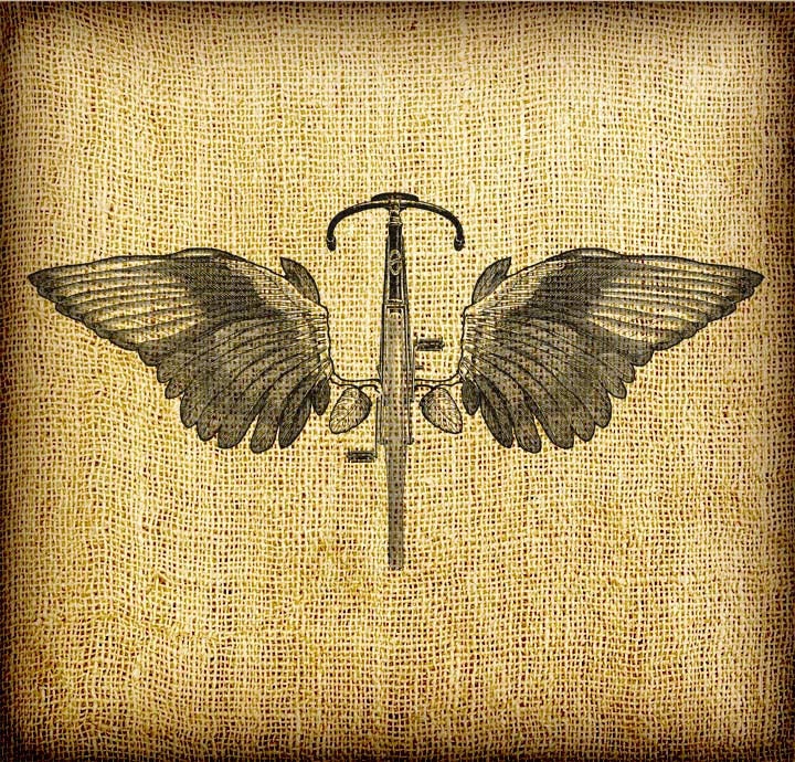 Flying Bicycle No. 2 Straight With Wings Large Vintage Digital Image Transfer Download jpeg or png  300 dpi for Pillows Totes Napkins Towels