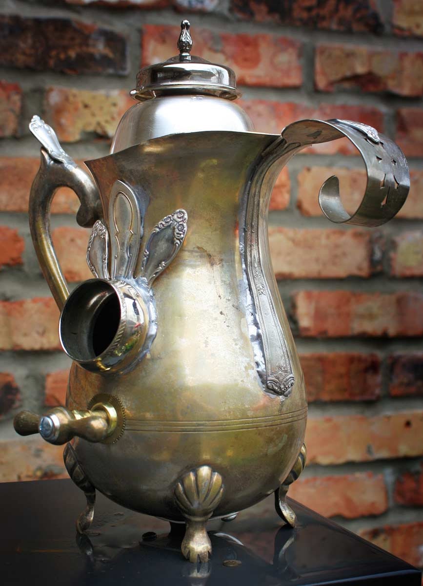 Birdhouse Bird house Repurposed Upcycled Total Custom Silverplate Teapot Pitcher with Found Objects Metal Recycled Objects OOAK