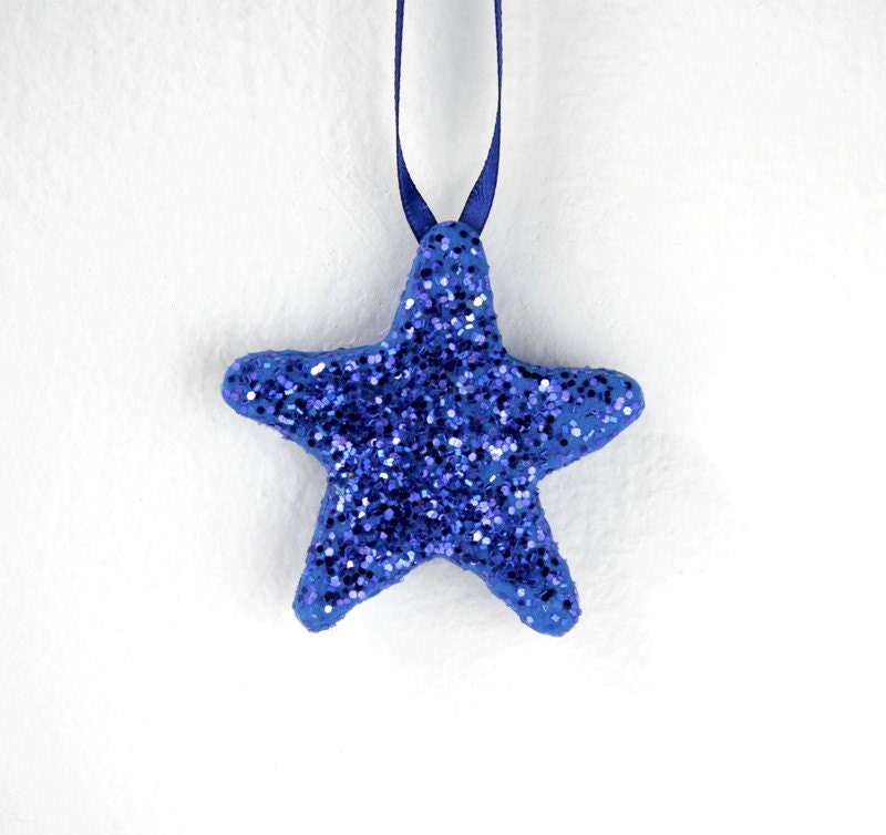 Royal Blue Star Ornament Hand Made Glittered Hand Piped Sugar Twinkle Twinkle Wish Upon a Star  Birthdays Cake Topper Christmas Home Decor
