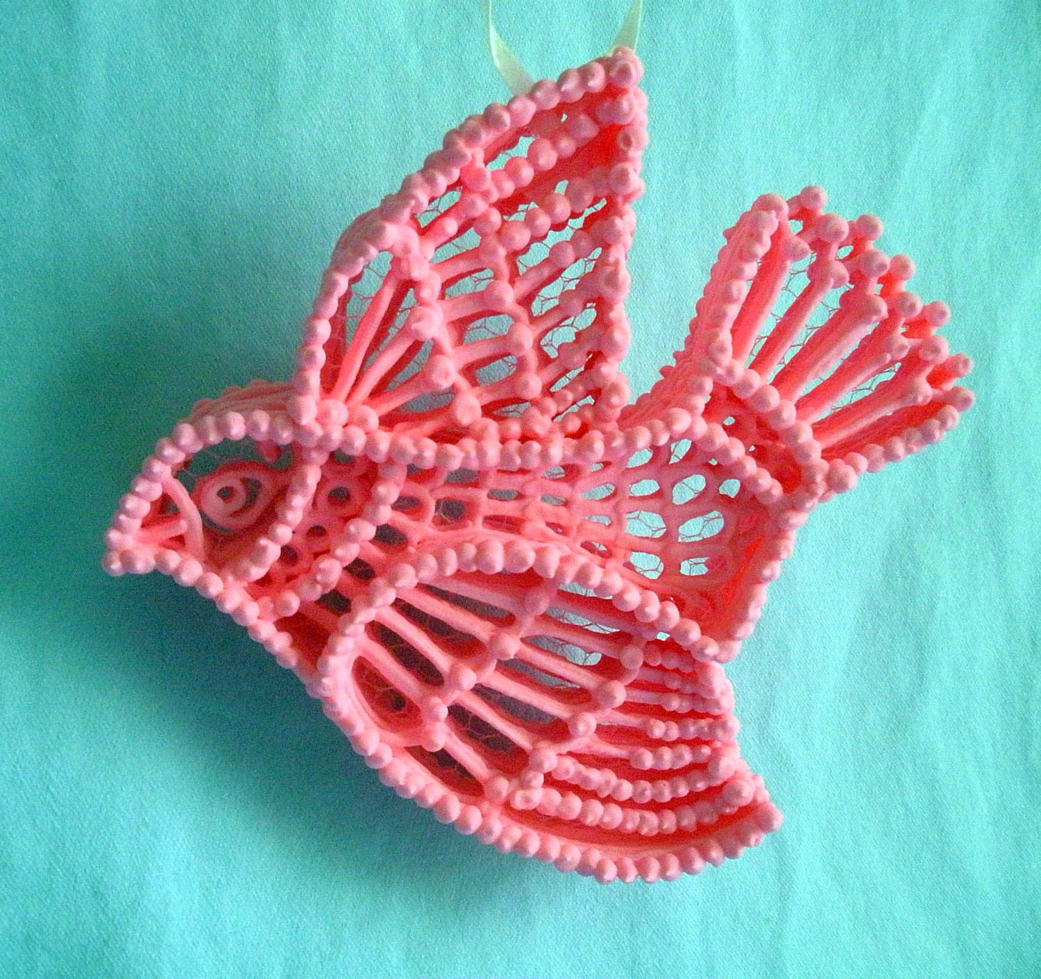 Pink Bird Ornament Sugar Hand Made Filigree Weddings Spring Summer Gift Ideas Unique Home Decor Shabby Chic