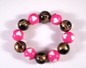 Hot Pink and Leopard Print Beaded Stretch Bracelet