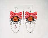 Courtney Love Crystal Drop Earrings with Pink Laser Cut Bow