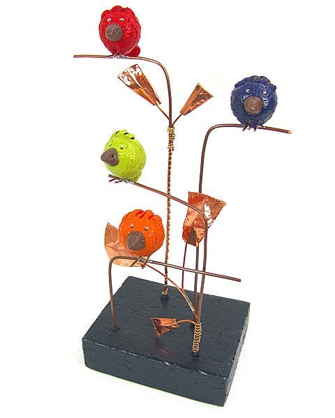 Modern abstract metal clay bird art sculpture