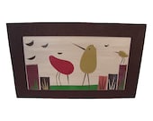Whimsical Bird Abstract Wall Art Mid century Inspired
