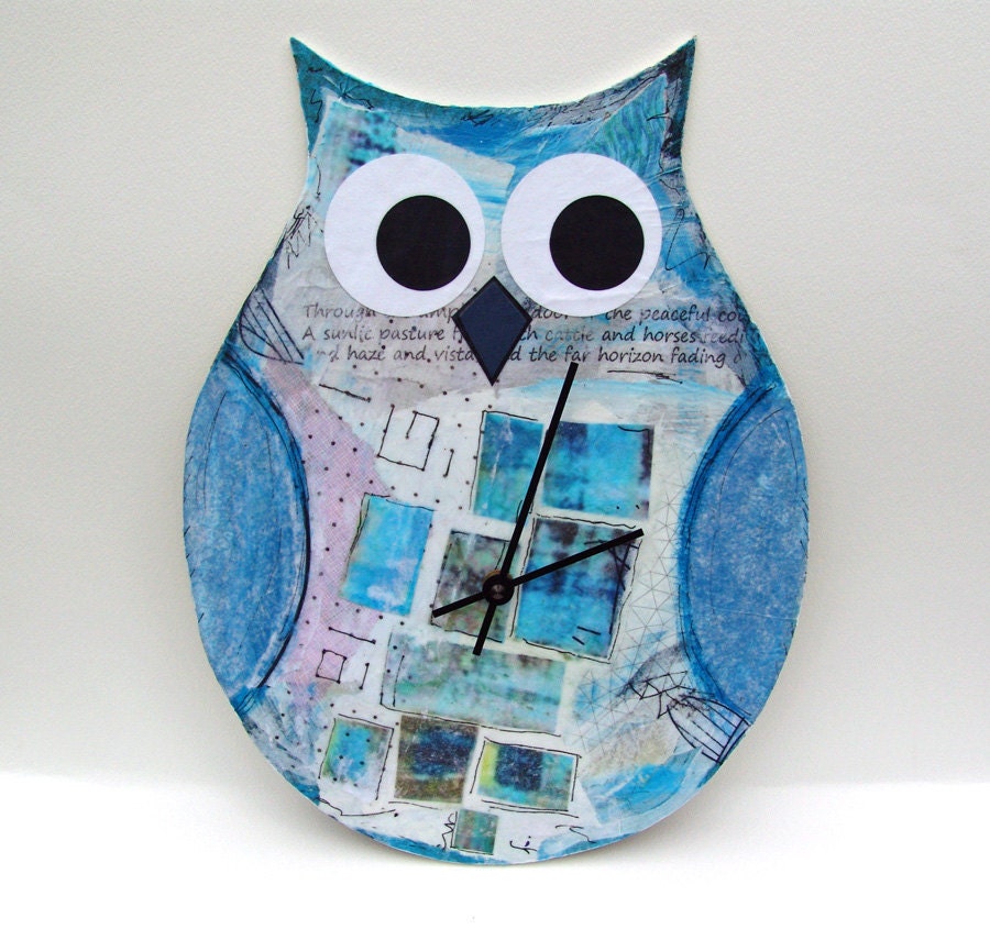 Original Modern Abstract Blue Owl Wall Clock