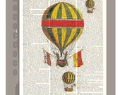 Vintage Air BALLOONS1 - ORIGINAL ARTWORK  printed on Repurposed Vintage Dictionary page 8 x 10 -Upcycled Book Print