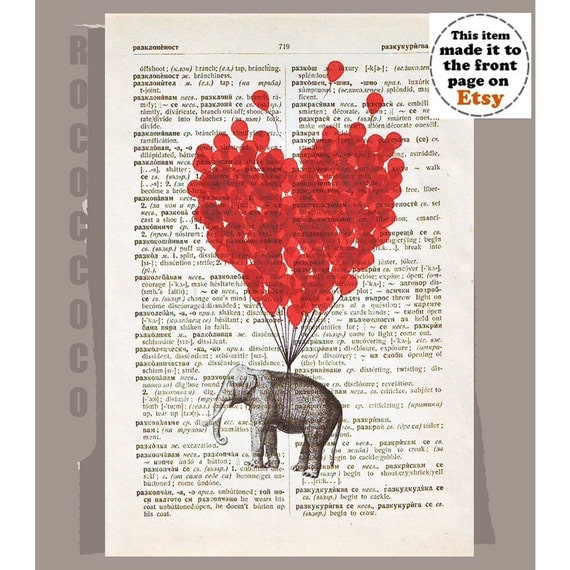LOVE Carries All - ORIGINAL ARTWORK printed on Repurposed Vintage Dictionary page -Upcycled Book Print