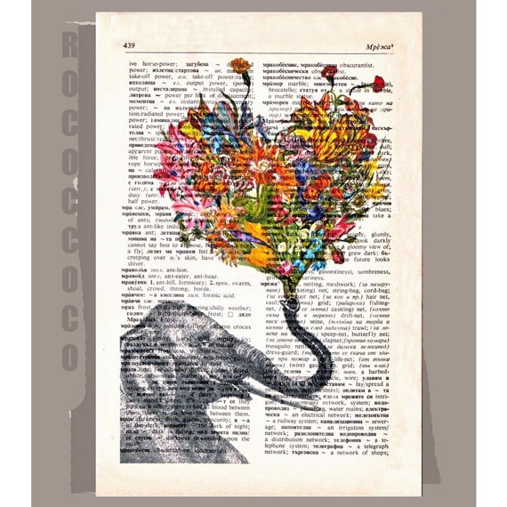 HAPPY Mothers day- ORIGINAL ARTWORK printed on Repurposed Vintage Dictionary page -Upcycled Book Print