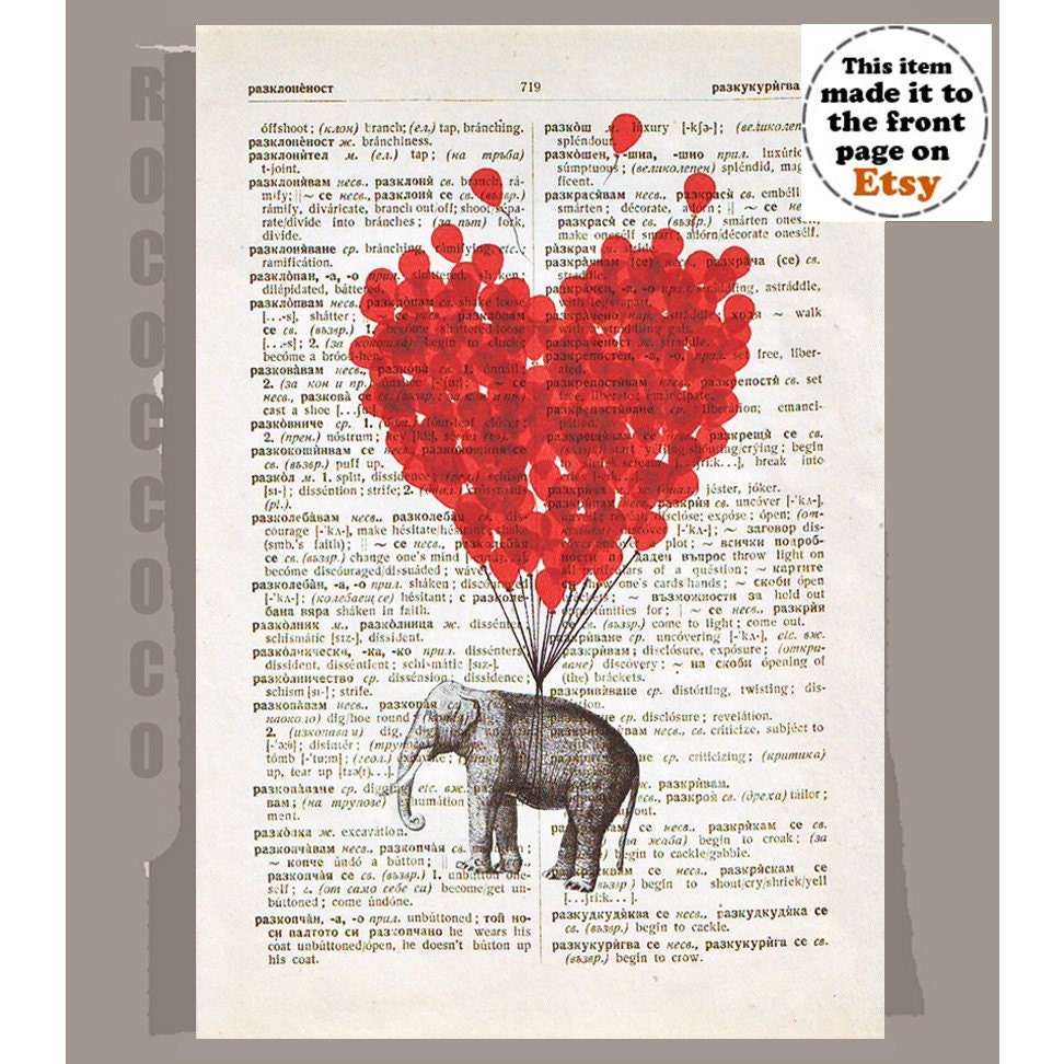 LOVE Carries All - ORIGINAL ARTWORK printed on Repurposed Vintage Dictionary page -Upcycled Book Print