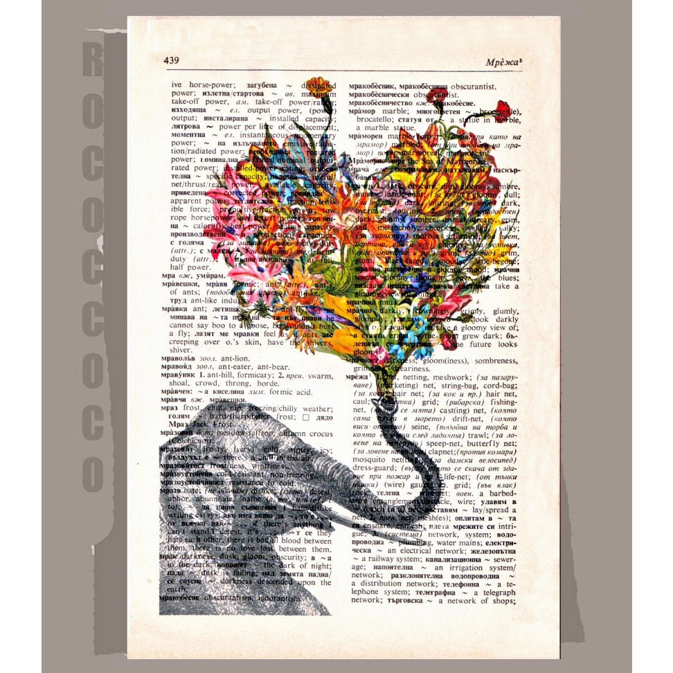 HAPPY Mothers day- ORIGINAL ARTWORK  printed on Repurposed Vintage Dictionary page -Upcycled Book Print