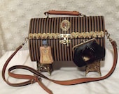 Victorian Upcycled Purse, Haute Couture Handbag, Brown n Black Striped, Unique Vintage Purse.