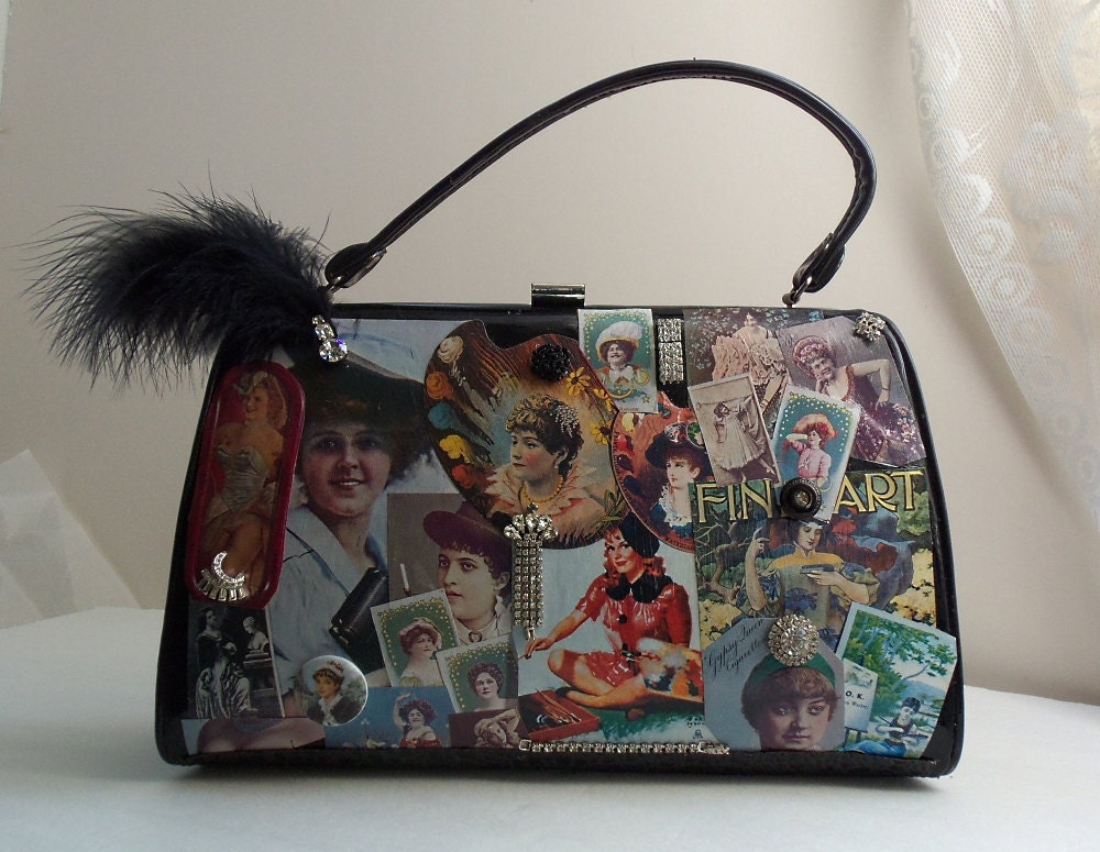 Vintage collage purse Pinup gal Handbag Unique by HopscotchCouture