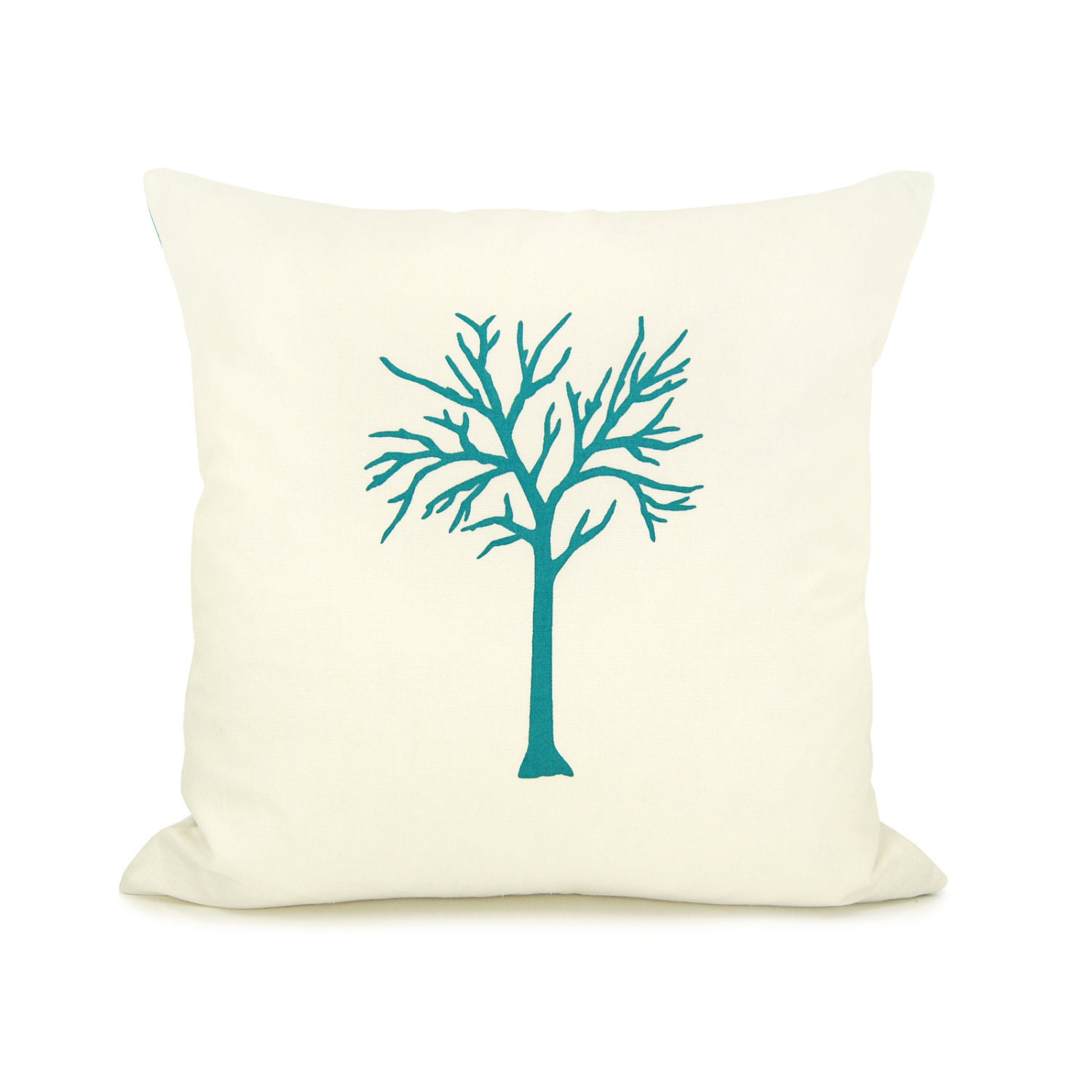 18x18 Decorative throw cover, Modern home decor, Woodland, Ikat pillow - Turquoise tree pillow cover in turquoise and off white