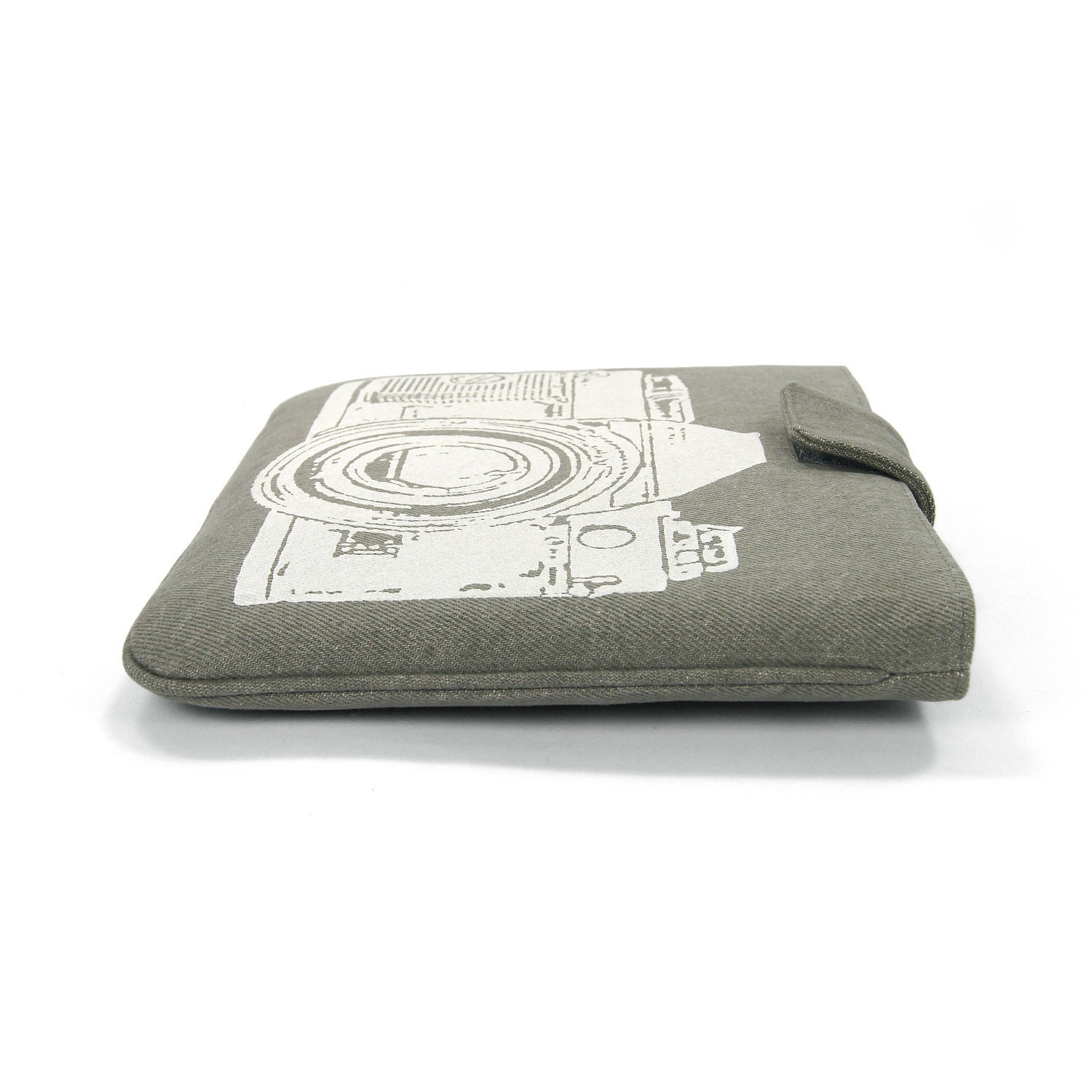 IPad case - White vintage camera print on grey denim for iPad 1 or iPad 2 & 3 with smart cover - Urban padded Ipad sleeve