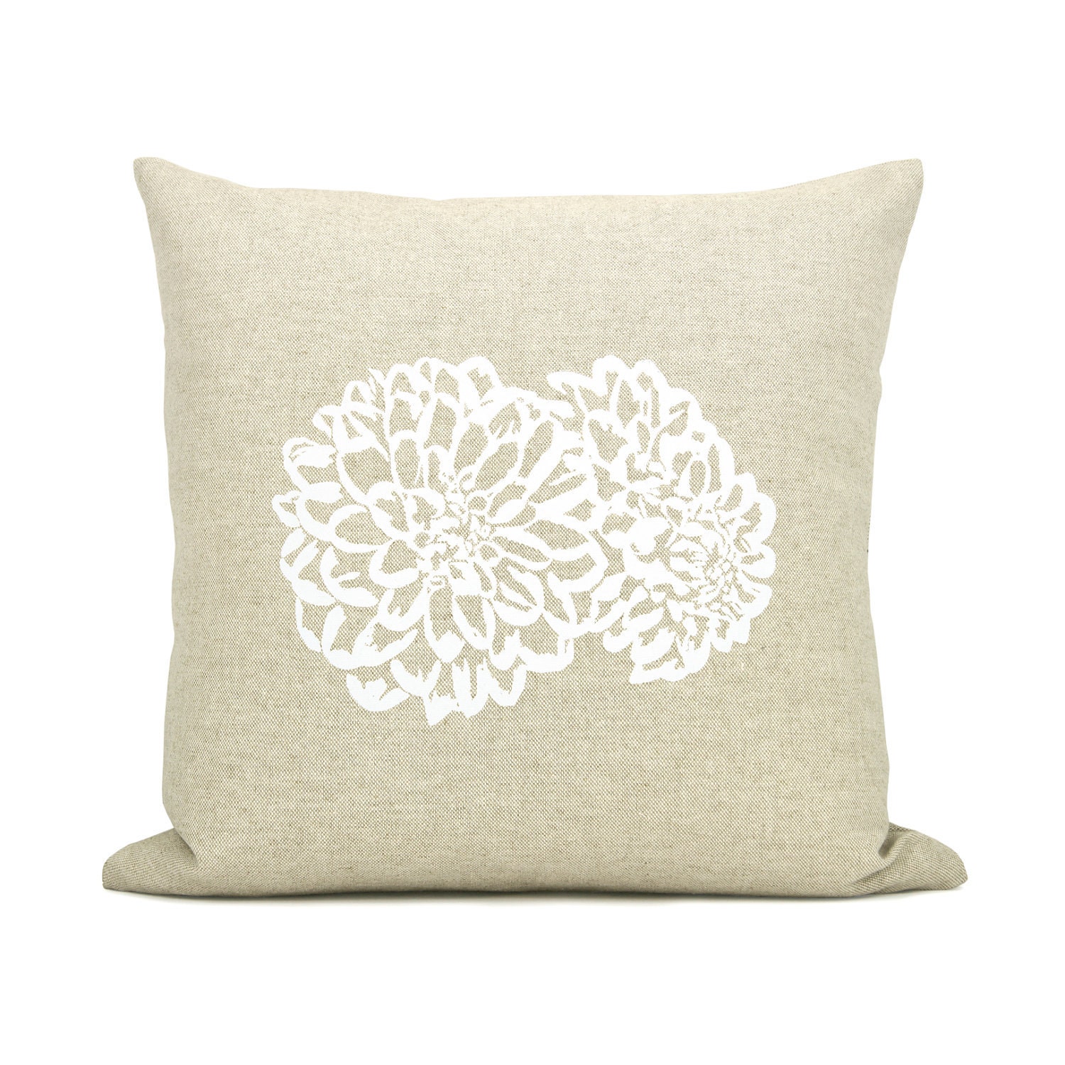 Flower pillow cover, Decorative throw pillow, Cottage decor, Romantic, Woodland - 16x16 natural beige pillow case with white flower print
