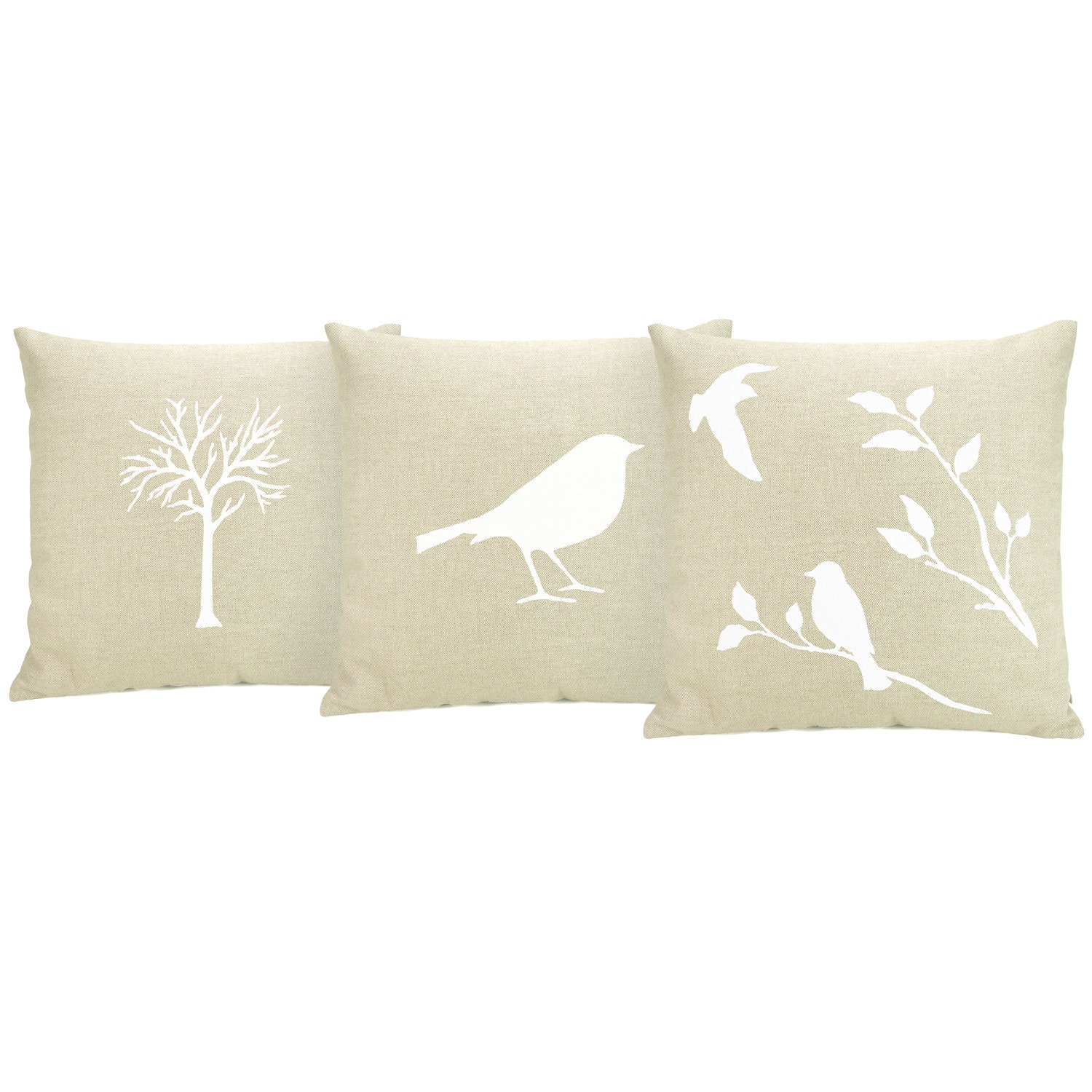 Flower pillow cover, Decorative throw pillow, Cottage decor, Romantic, Woodland - 16x16 natural beige pillow case with white flower print