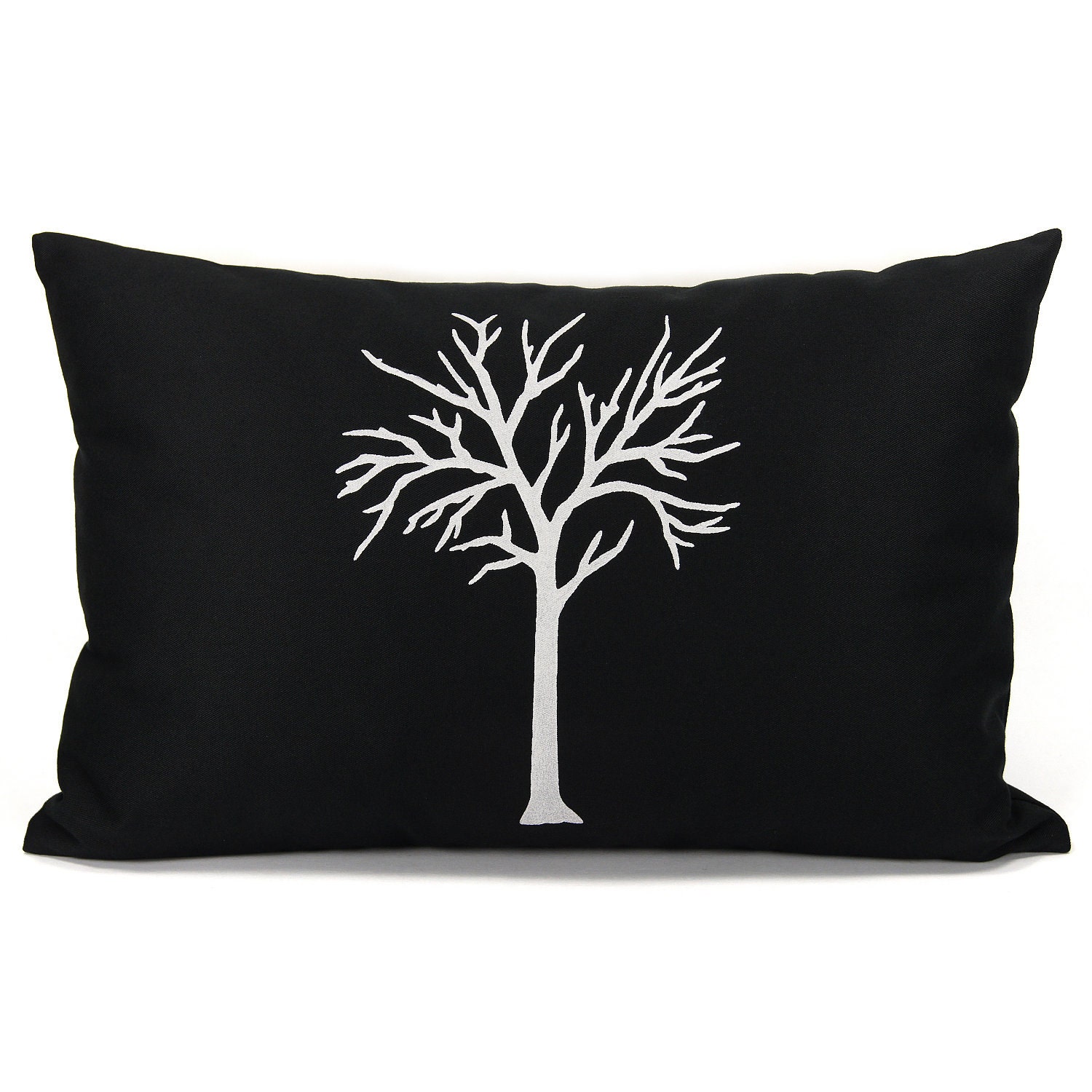 Modern pillow cover, 12x18 lumbar pillow cover, Minimalist home decor - Black decorative pillow cover with white tree print