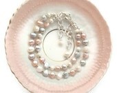 Mother Daughter Bracelets, Freshwater Pearl, Pink, Ivory, Taupe, Sterling Silver Clasps, Friendship Bracelets