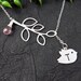 Bird Lariat Necklace - Personalized Initial Disc - Mystic Pink Quartz - STERLING SILVER CHAIN