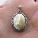 Estate Oval Mother of Pearl Ornate Victorian Style Sterling Silver Pendant