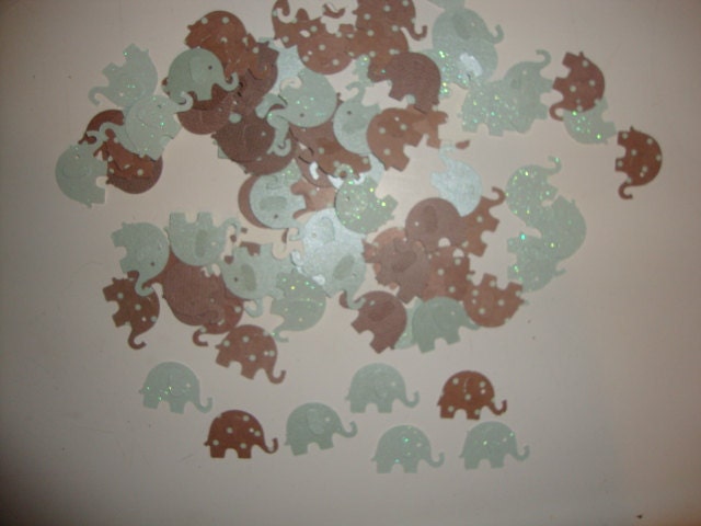 FREE SHIPPING 100 light blues and brown with blue polka dots elephant confetti-- baby boy shower-- table decoration