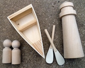 Paint Your Own Wood Boating Craft - with People, Rowboat and Lighthouse