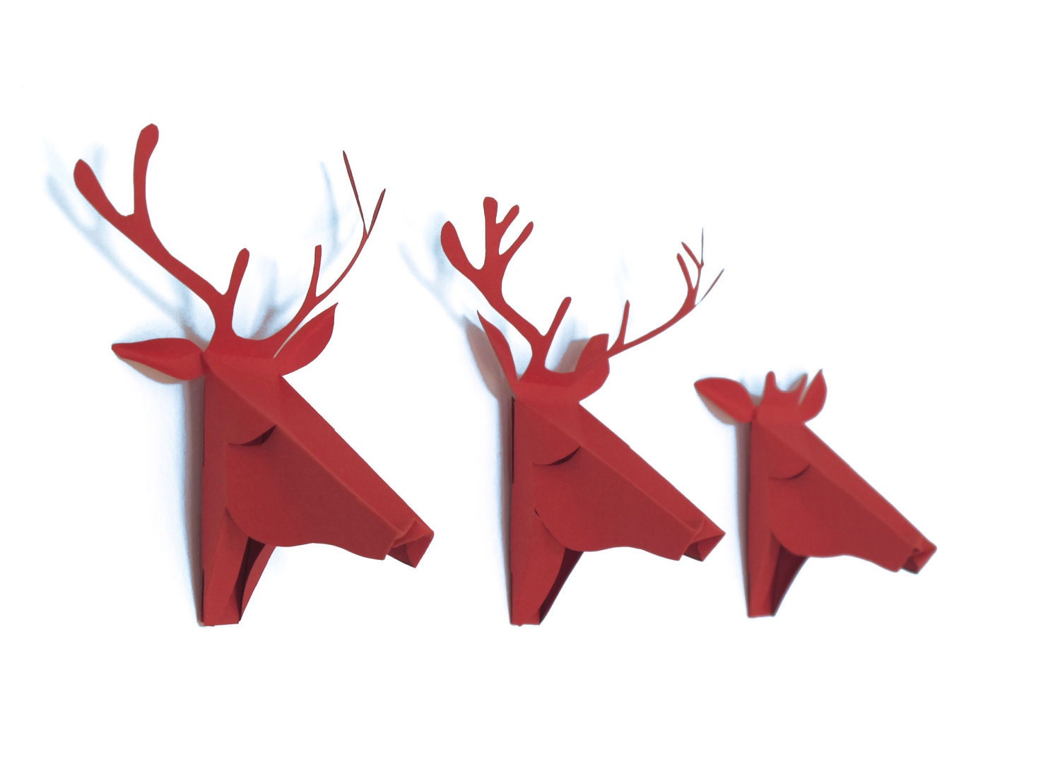 set of 3 faux deer head, faux taxidermy , greeting card,carmine red, Christmas Cards,Holidays cards