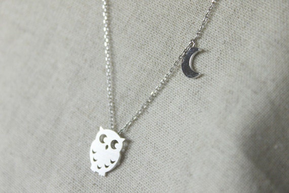 Owl with Moon Necklace - S2237-1