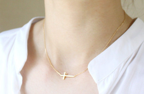 Sideways Cross Necklace - S2268-1