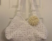 White Granny Square Bag with detachable flower