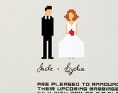 Printable Wedding invitation suite / funny pixel couple design / casual wedding / "Let's get digital"
