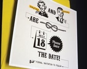 Yellow Save the date template / "Tying the knot" / Retro 50s style