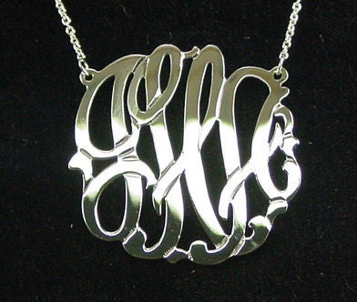 monogram necklace. 1 inch  personalized -sterling silver monogram. with a chain.MON1