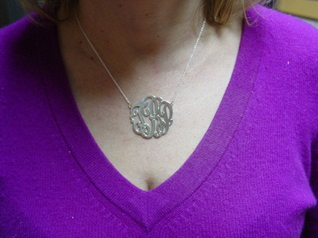 Silver monogram on  1 1/2'' diameter .any 3 letters you provide.