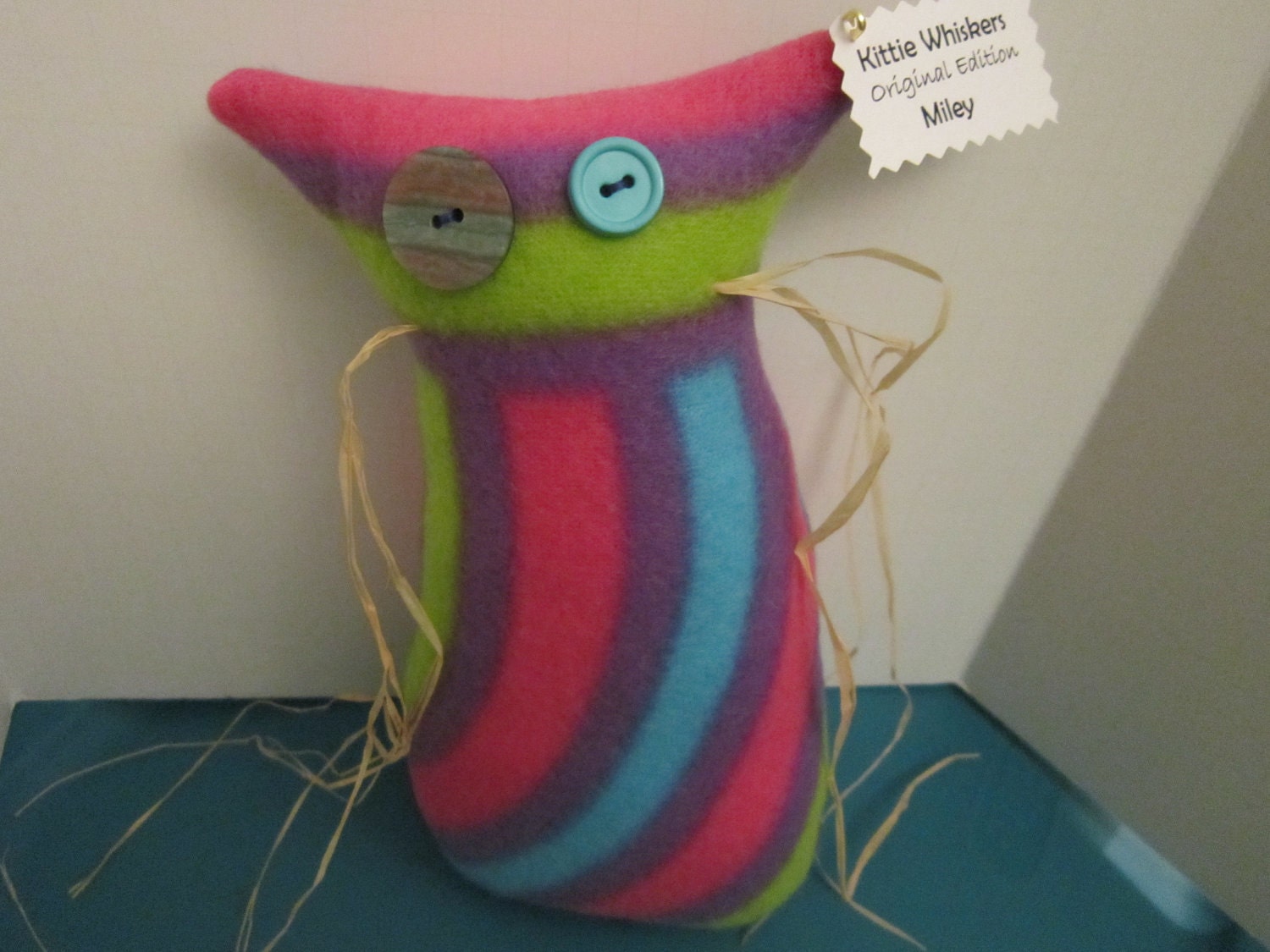 50% Donation The Maine State Society for the Protection of Animals-Cat Primitive Handmade Plush - Kittie Whiskers "Miley"