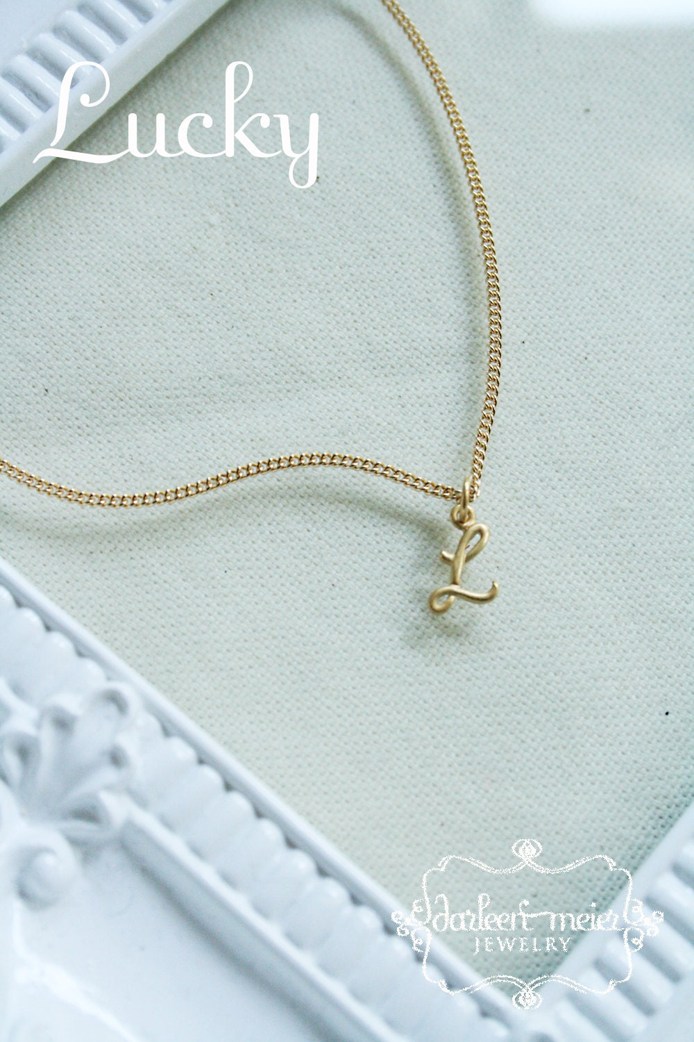 LUCKY Charm small cursive Initial personalized Necklace