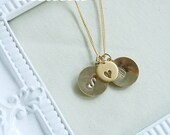 I heart u Personalized two Initial gold filled disc with heart charm Necklace