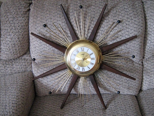 Mid Century Sunburst Starburst United Clock